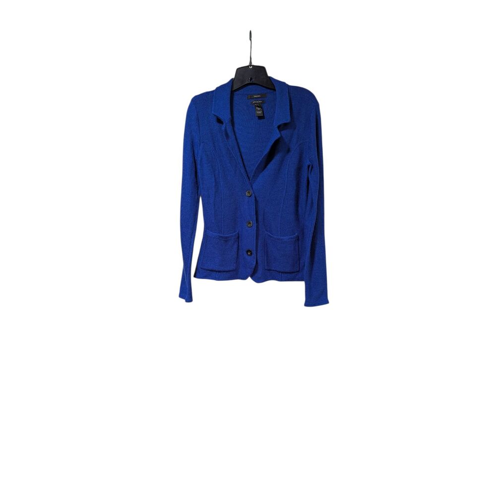 Tahari Royal Blue Merino Wool Blend V-neck Button Up Cardigan Sweater Sz S